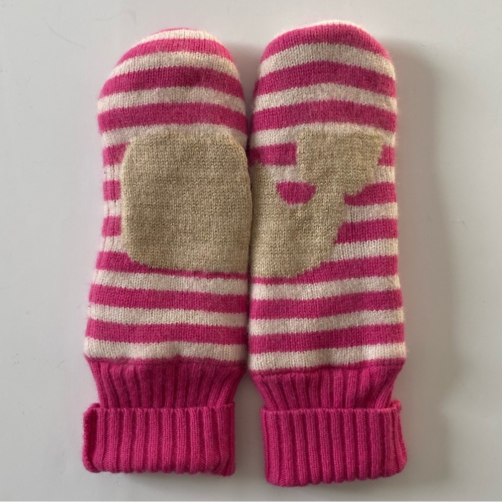 Vineyard Vines Whale Mittens One Size Pink White Gold Fleece Lined 8% Cashmere